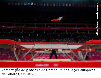Competição de ginástica de trampolim nos Jogos Olímpicos de Londres em 2012. Foto Gtty Images Cameron Spencer