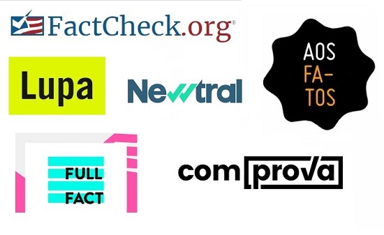 Logomarcas de agências de verificação de notícias.